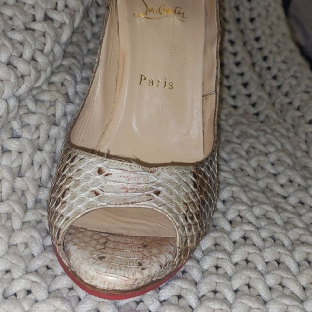 Christian Louboutin Snake Skin Peep Toe Pumps